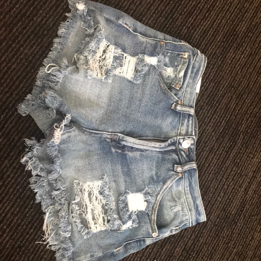 high waisted, distressed jean shorts.